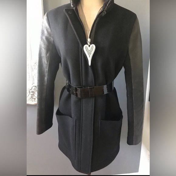 MACKAGE wool blend coat with leather features size M - Picture 10 of 10